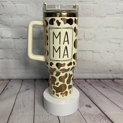 Mama Cow Print Copper Tumbler